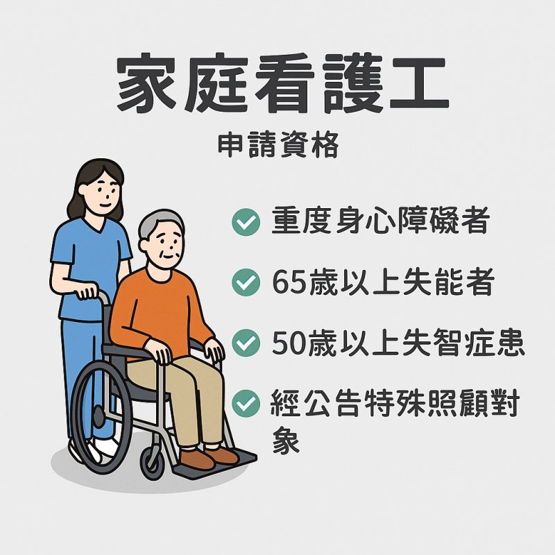 以下為台灣 家庭看護工申請資格項目 的整理（依照勞動部相關規範彙整），供雇主聘僱外籍看護工時參考